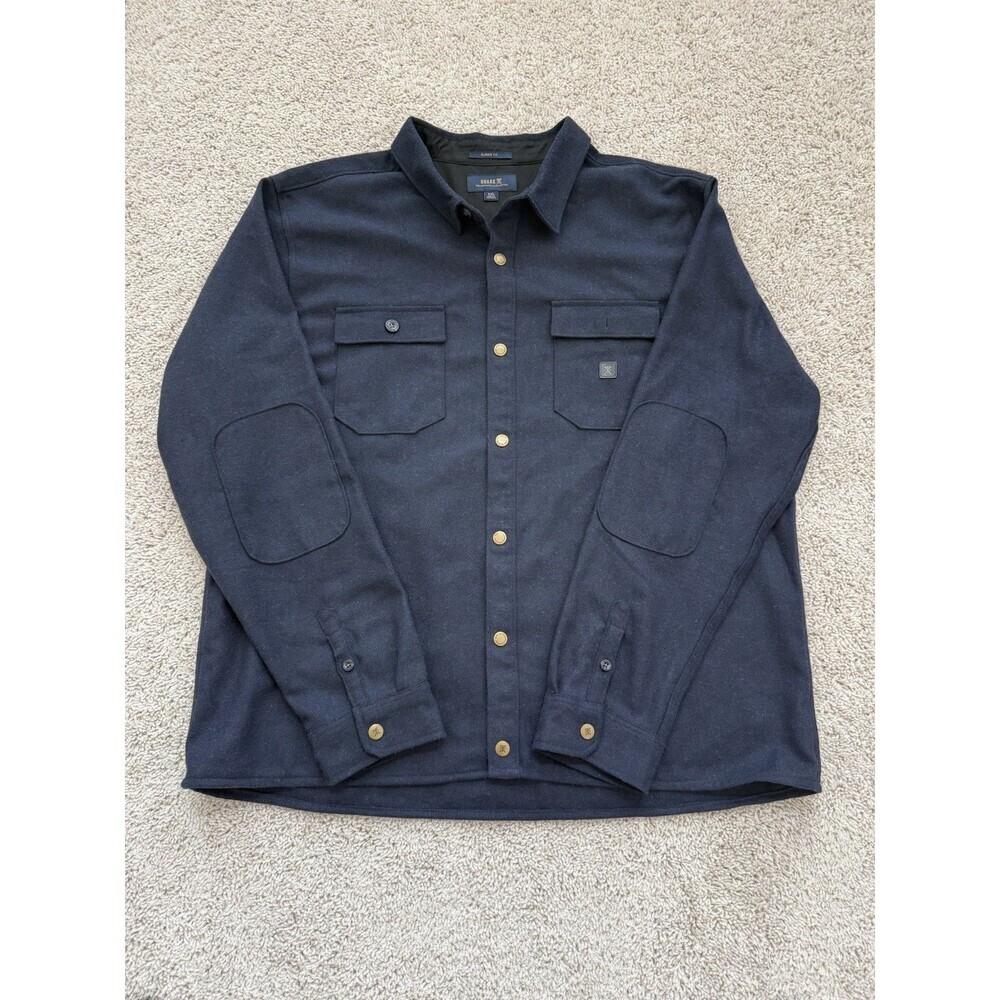 Roark Shirt Navy Nordsman Flannel Men’s XXL Elbow Patch Snap Wool Blend Durable